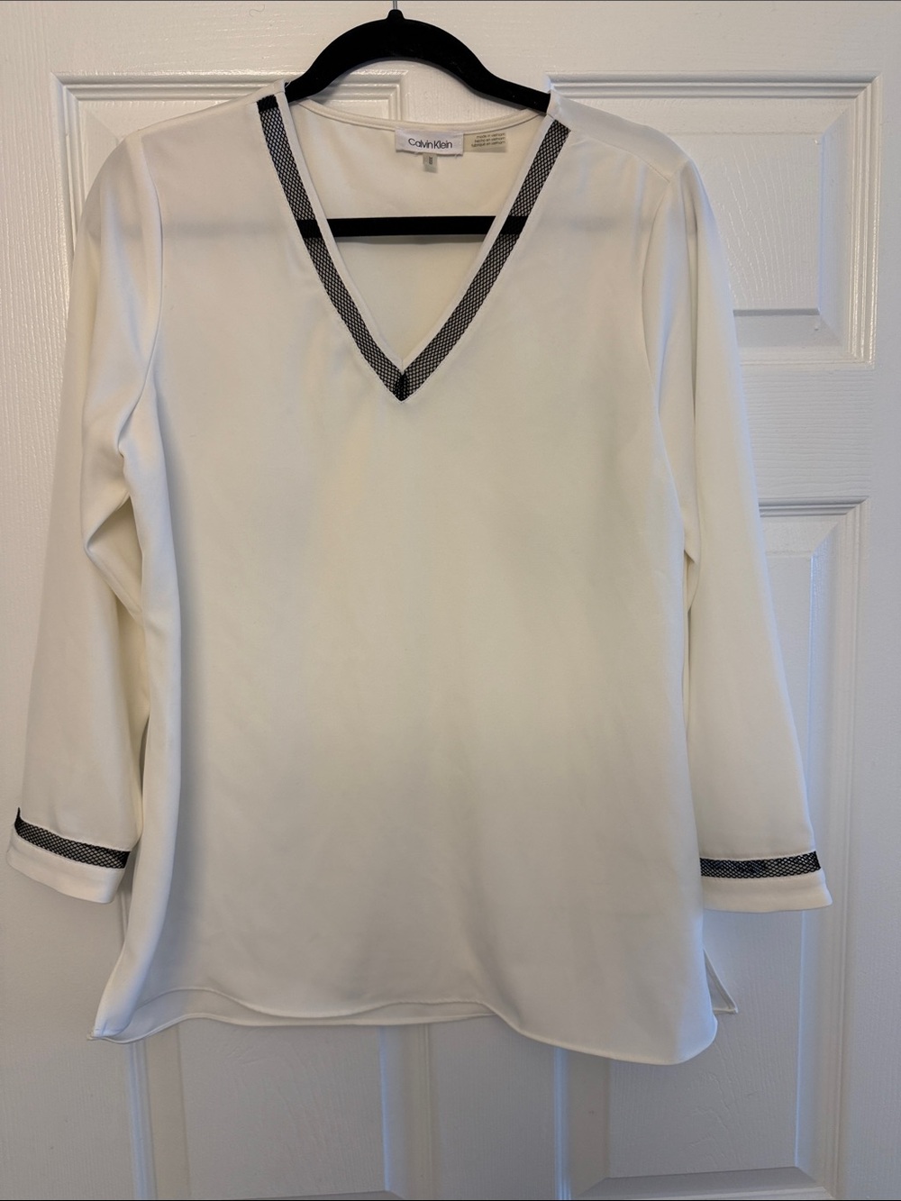 Calvin Klein White V-Neck Tunic with Black Trim